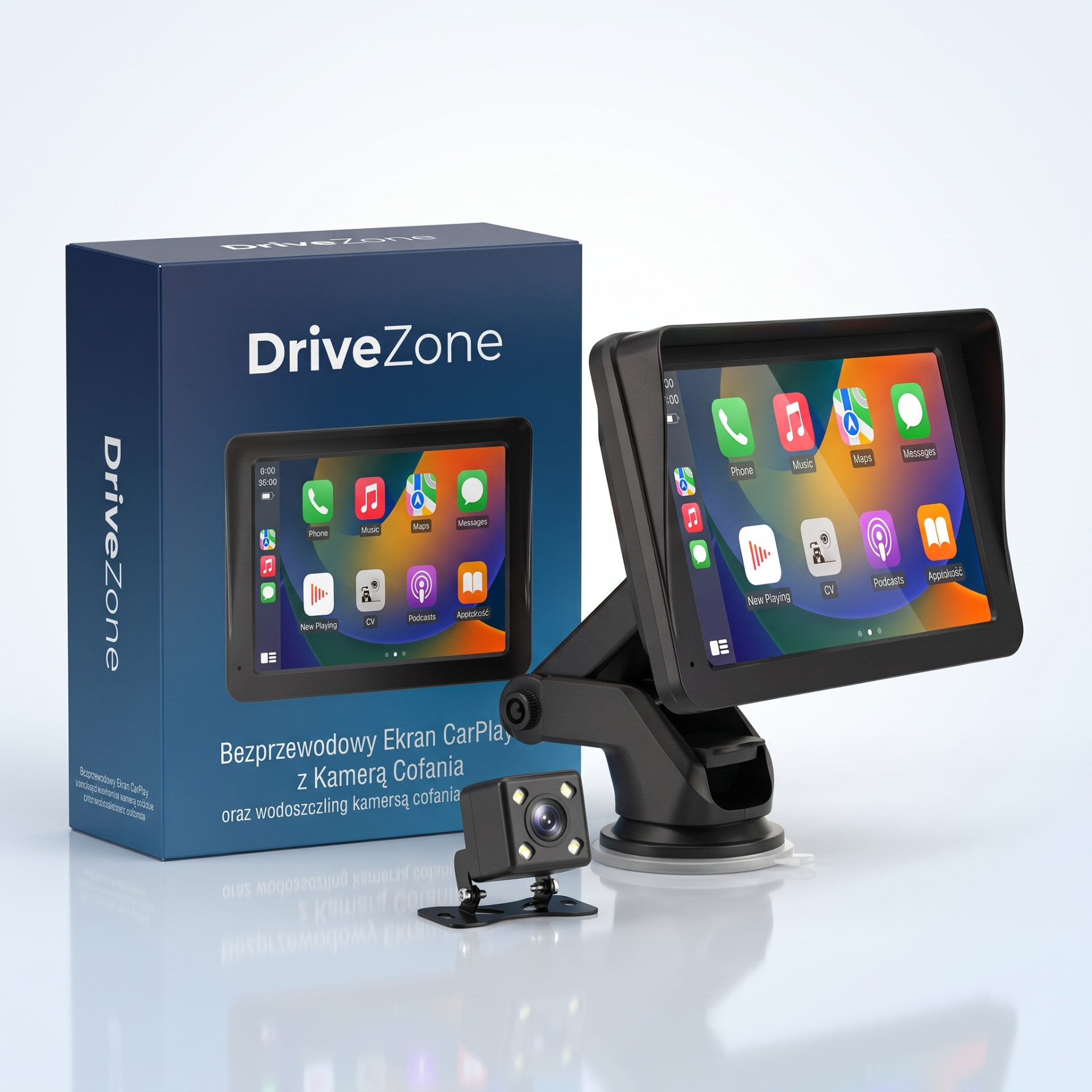 Bezprzewodowy ekran CarPlay 7 cali DriveZone z kamerą cofania gratis